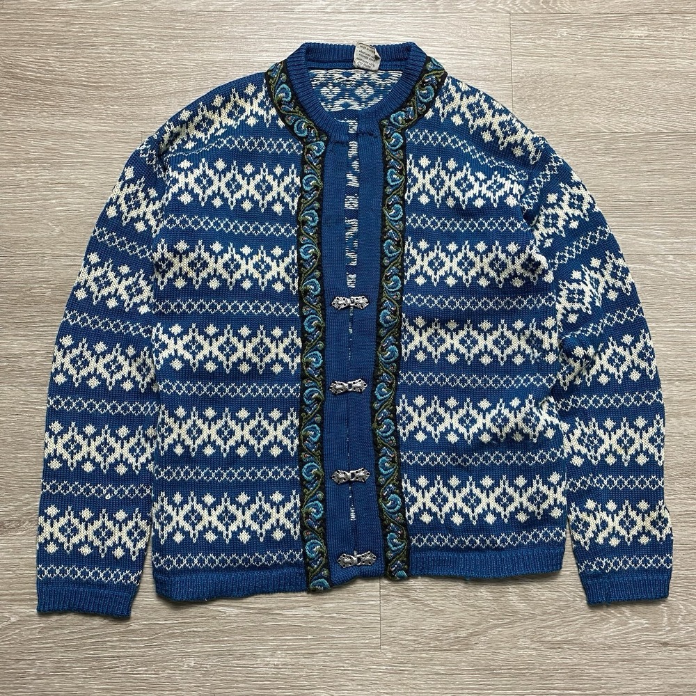 Vintage Dirdalstrikk Pure New Wool Norwegian Cardigan Sweater Women's 44 READ